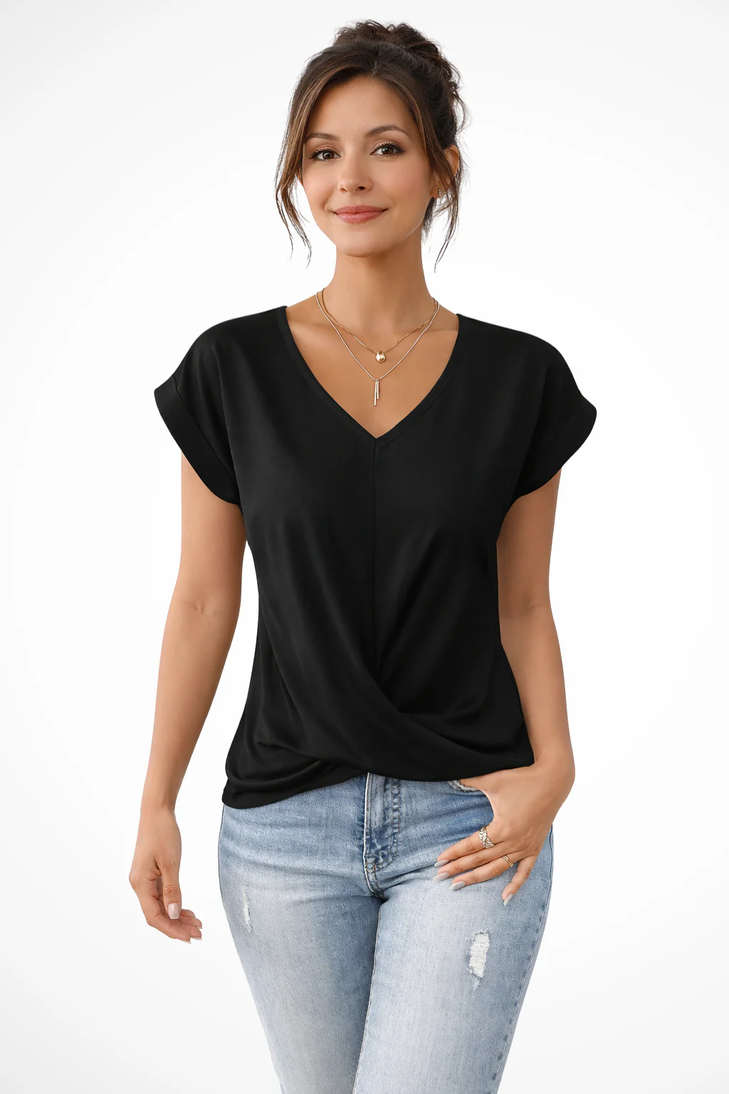 Evelyn | Women V Neck Twist Hem Short Sleeve Going Out Top - Image 5