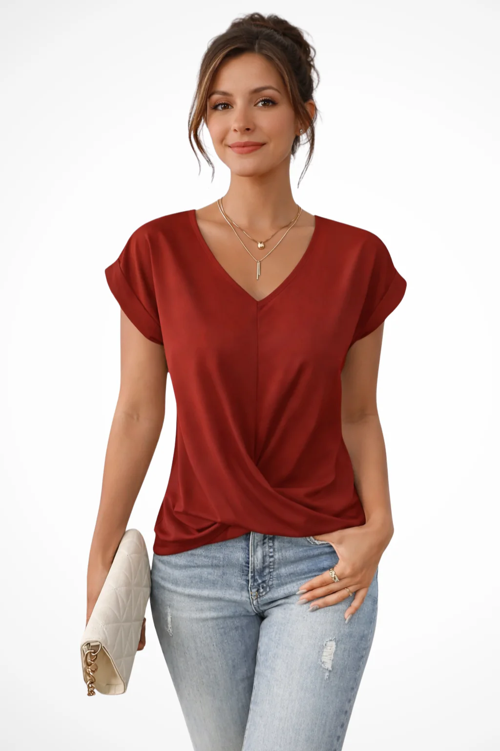 Evelyn | Women V Neck Twist Hem Short Sleeve Going Out Top - Image 7