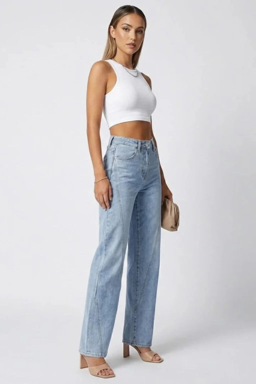 Everly | Women High Waist Wide Leg Denim Jeans with Seam Detail - Image 3