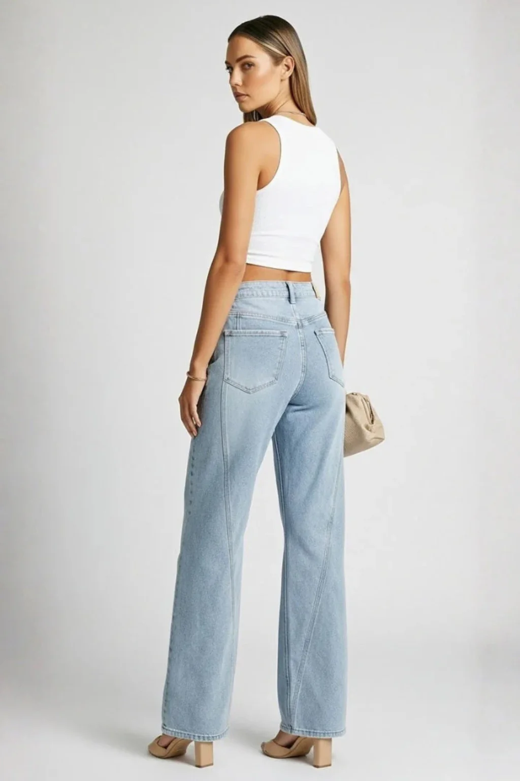 Everly | Women High Waist Wide Leg Denim Jeans with Seam Detail - Image 4