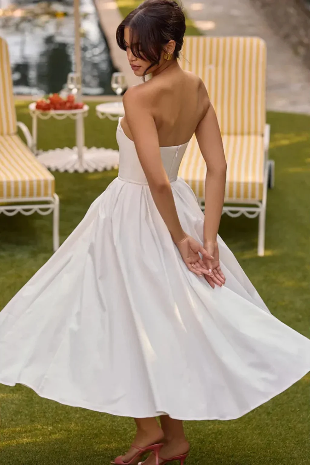 Everly | Women Strapless Corset Midi Dress with Flared Skirt - Image 3