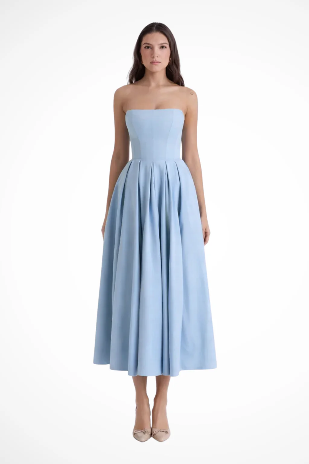 Everly | Women Strapless Corset Midi Dress with Flared Skirt - Image 4