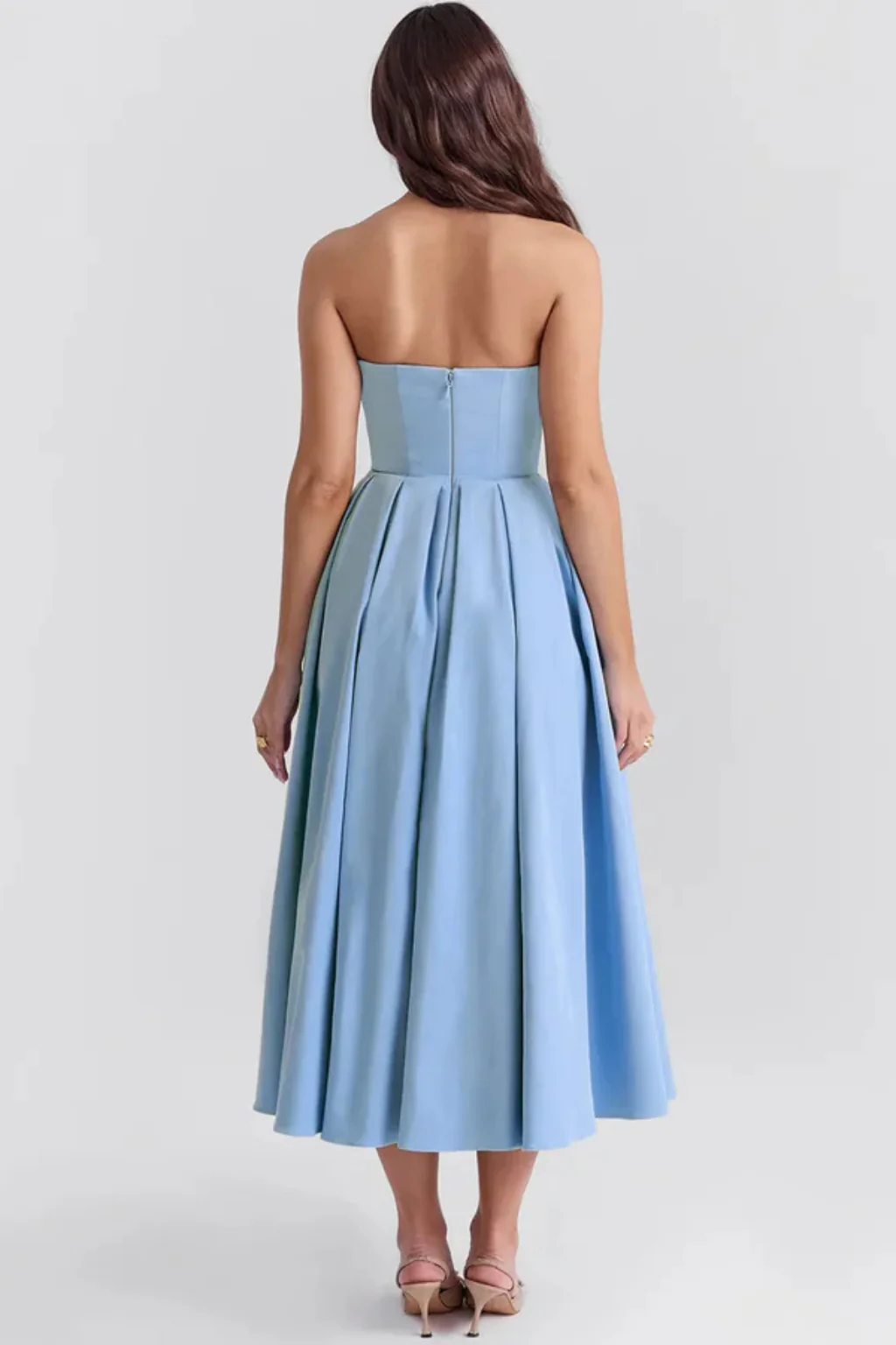Everly | Women Strapless Corset Midi Dress with Flared Skirt - Image 6