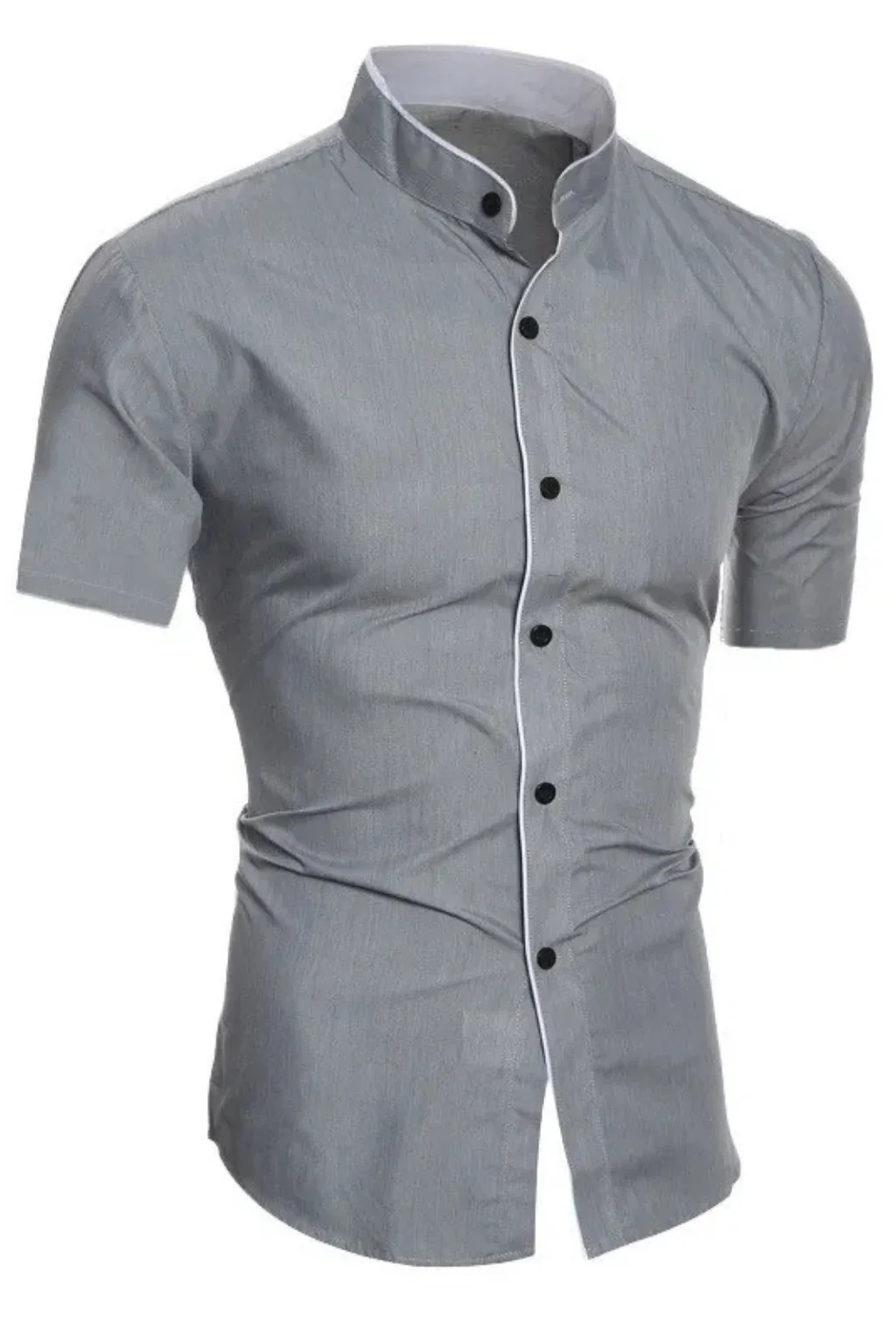Finlay | Men Buttoned Slim Fit Short Sleeve Shirt with Stand Collar - Image 4