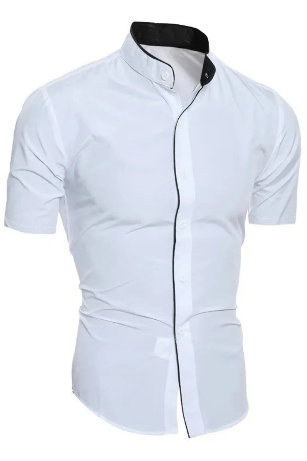 Finlay | Men Buttoned Slim Fit Short Sleeve Shirt with Stand Collar - Image 7