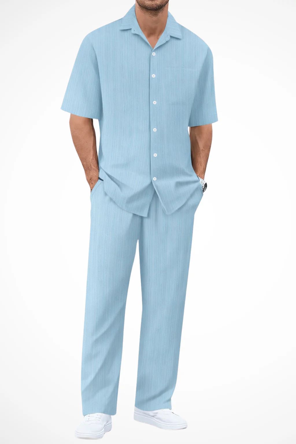 George | Men Textured Short Sleeve Shirt and Straight Leg Trousers Summer Set - Image 11