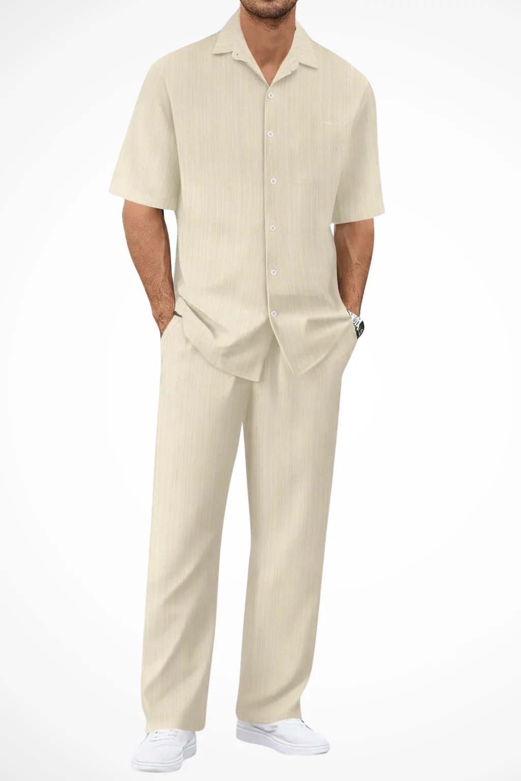 George | Men Textured Short Sleeve Shirt and Straight Leg Trousers Summer Set - Image 13