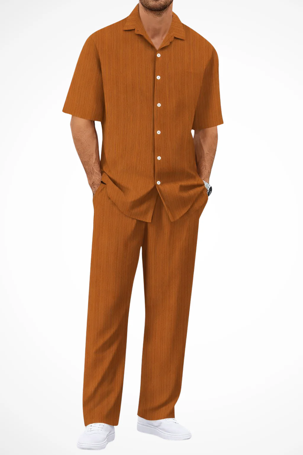 George | Men Textured Short Sleeve Shirt and Straight Leg Trousers Summer Set - Image 7
