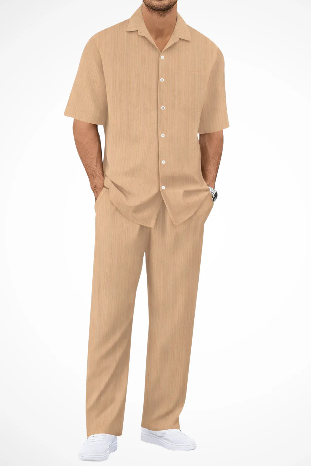 George | Men Textured Short Sleeve Shirt and Straight Leg Trousers Summer Set - Image 9