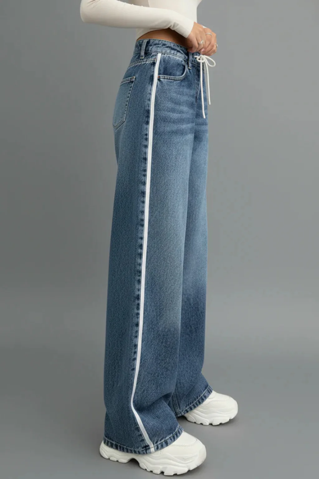 Joni | Women Relaxed Wide Leg Denim Jeans with Drawstring Waist - Image 4