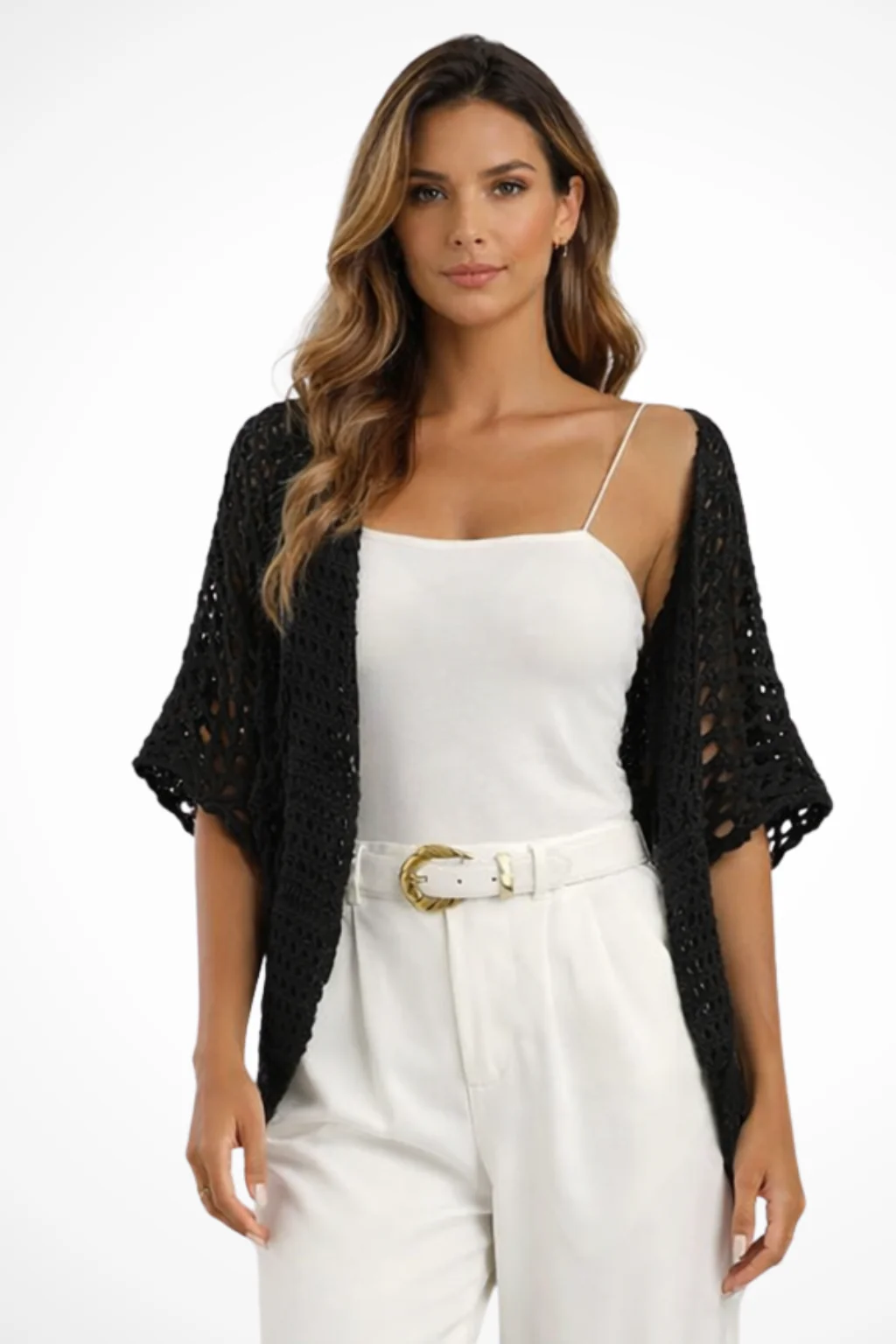 Hattie | Women Short Sleeve Open Front Crochet Cardigan - Image 3