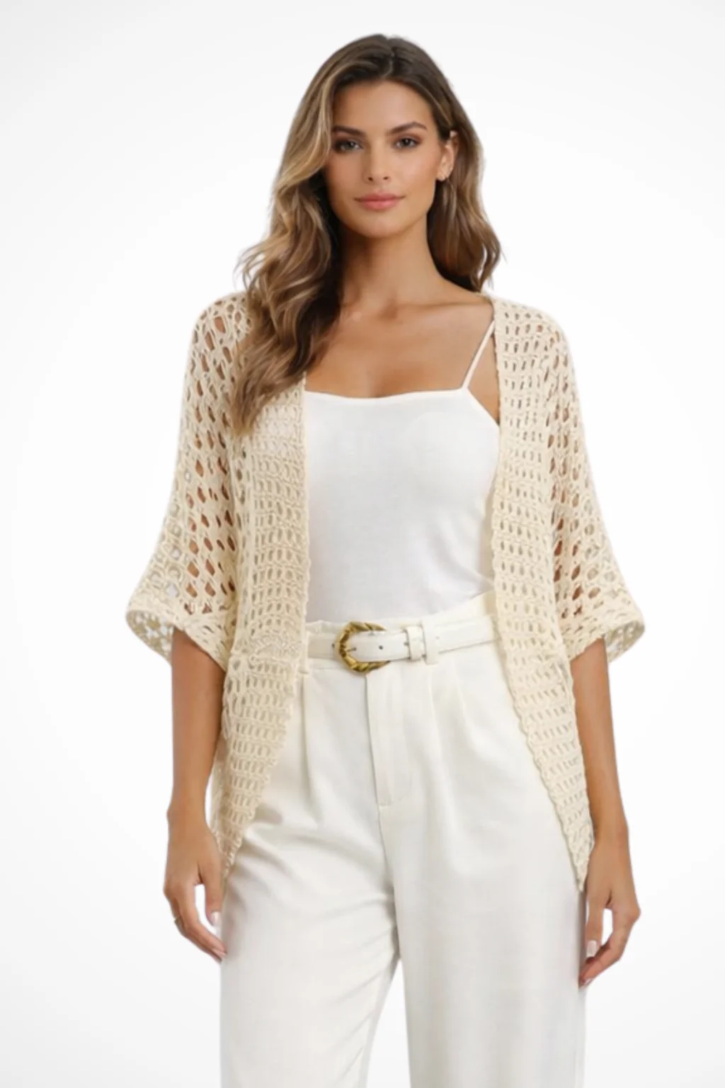 Hattie | Women Short Sleeve Open Front Crochet Cardigan - Image 5