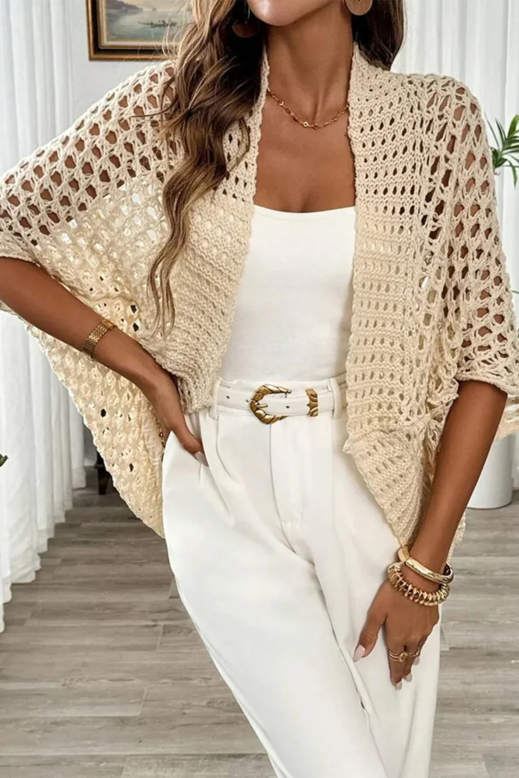 Hattie | Women Short Sleeve Open Front Crochet Cardigan - Image 6