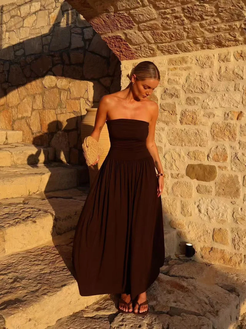 Isabella | Women’s Strapless Pleated Maxi Summer Dress - Image 4