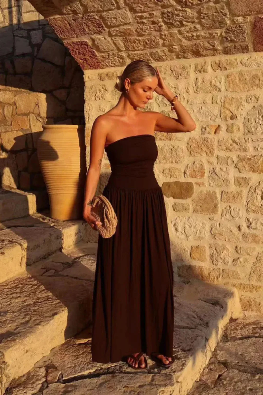 Isabella | Women’s Strapless Pleated Maxi Summer Dress - Image 5