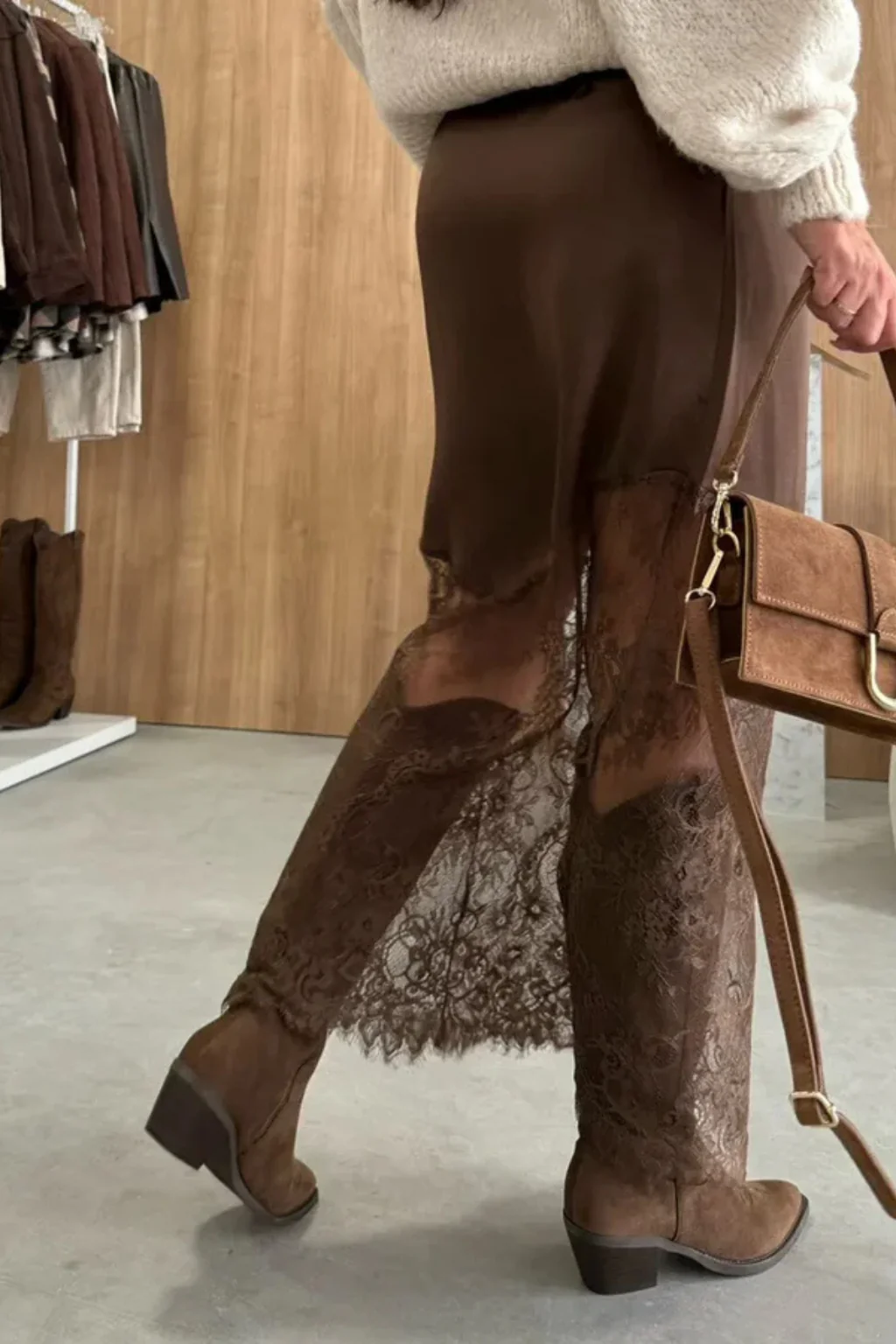 Isolde | Women Satin Lace Hem Asymmetric Maxi Skirt - Image 4