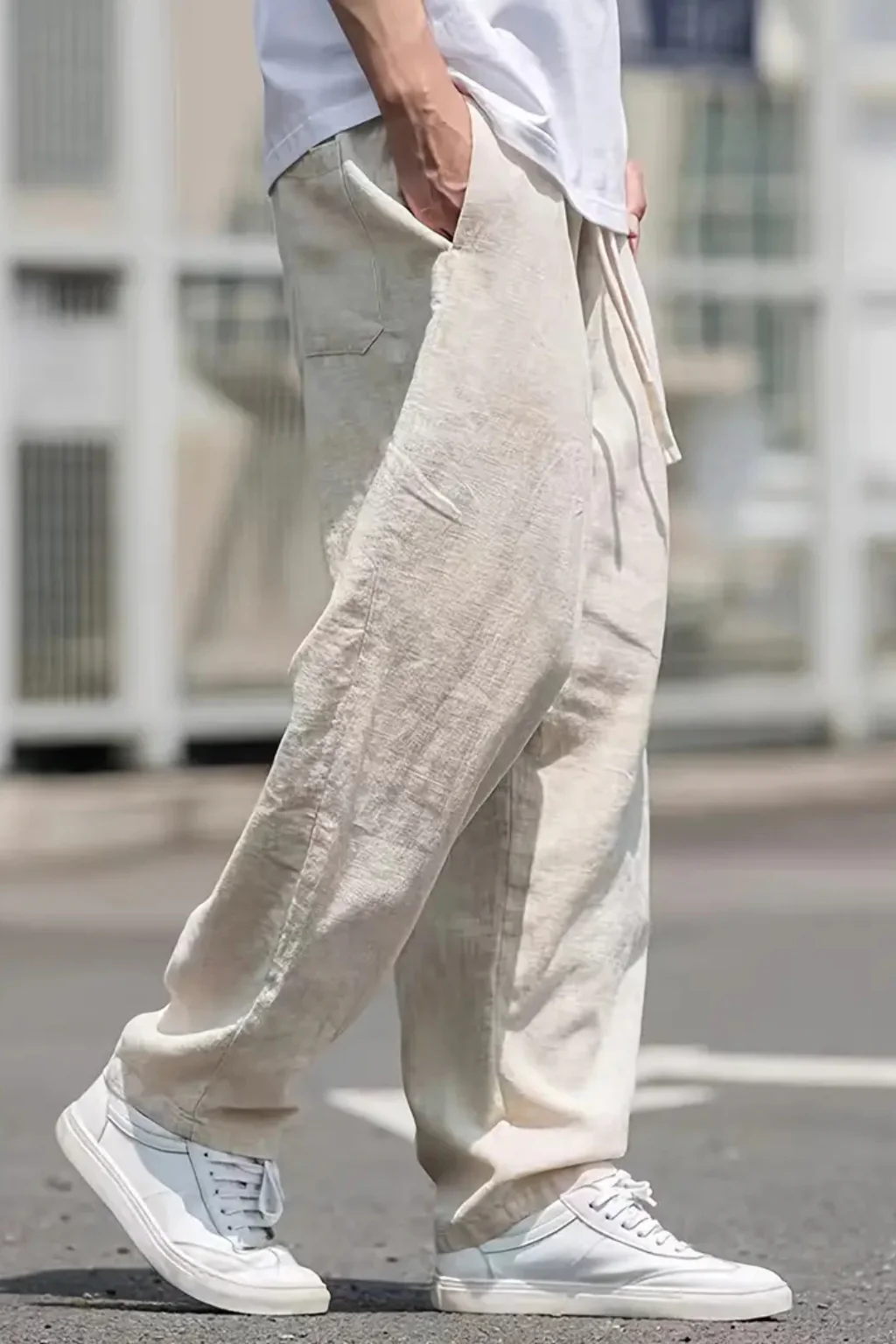 Jake | Men Elasticated Waist Wide Leg Straight Seam Front Pocket Trousers - Image 4