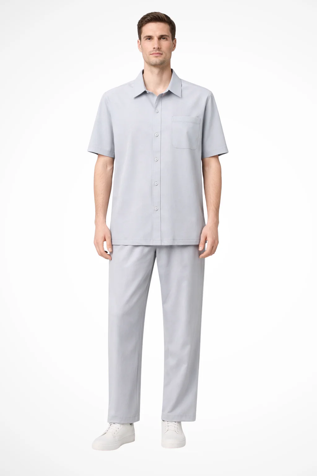 James | Men Lapel Short Sleeve Button Shirt and Elasticated Waist Trouser Set - Image 3