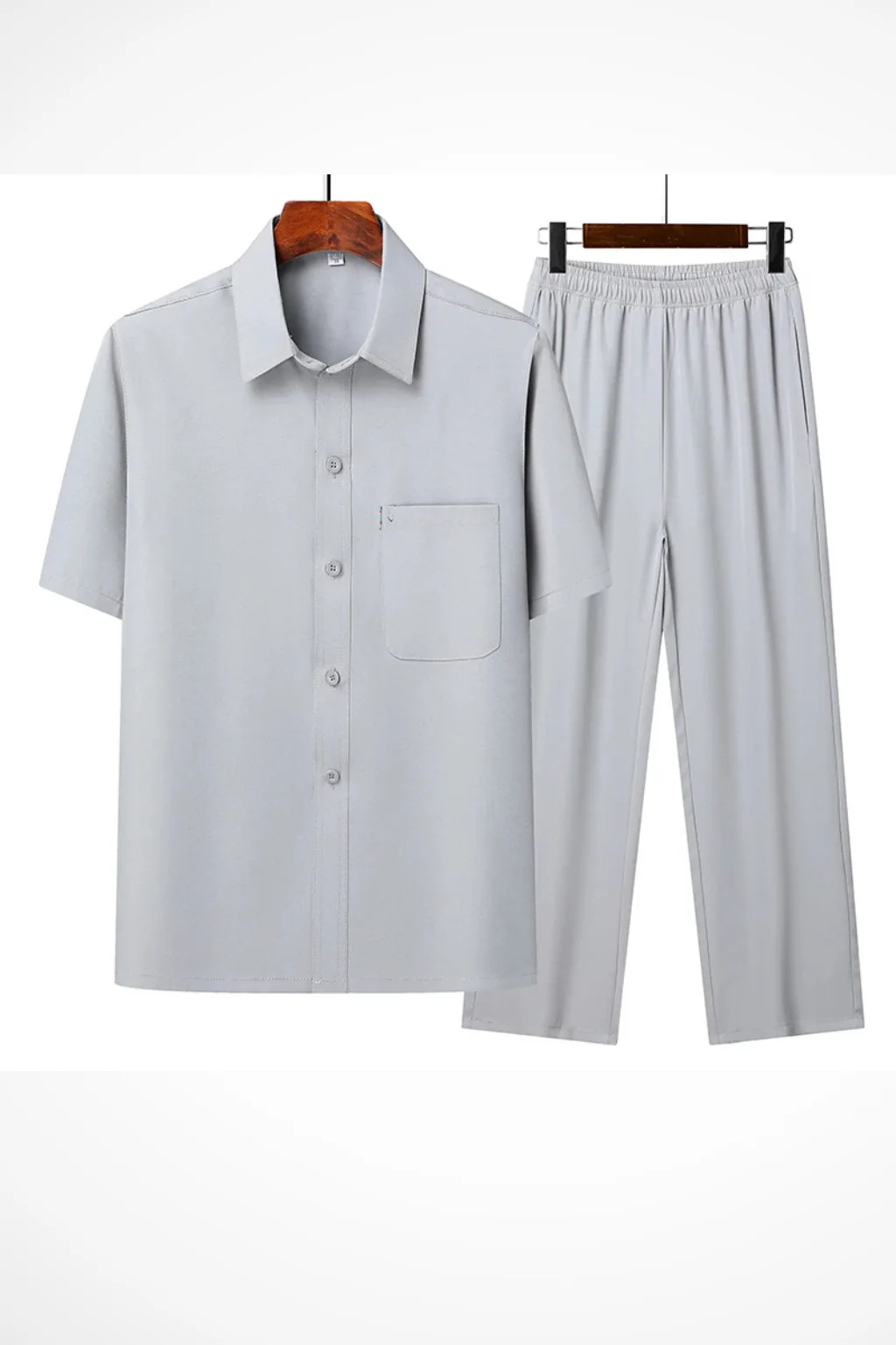James | Men Lapel Short Sleeve Button Shirt and Elasticated Waist Trouser Set - Image 4