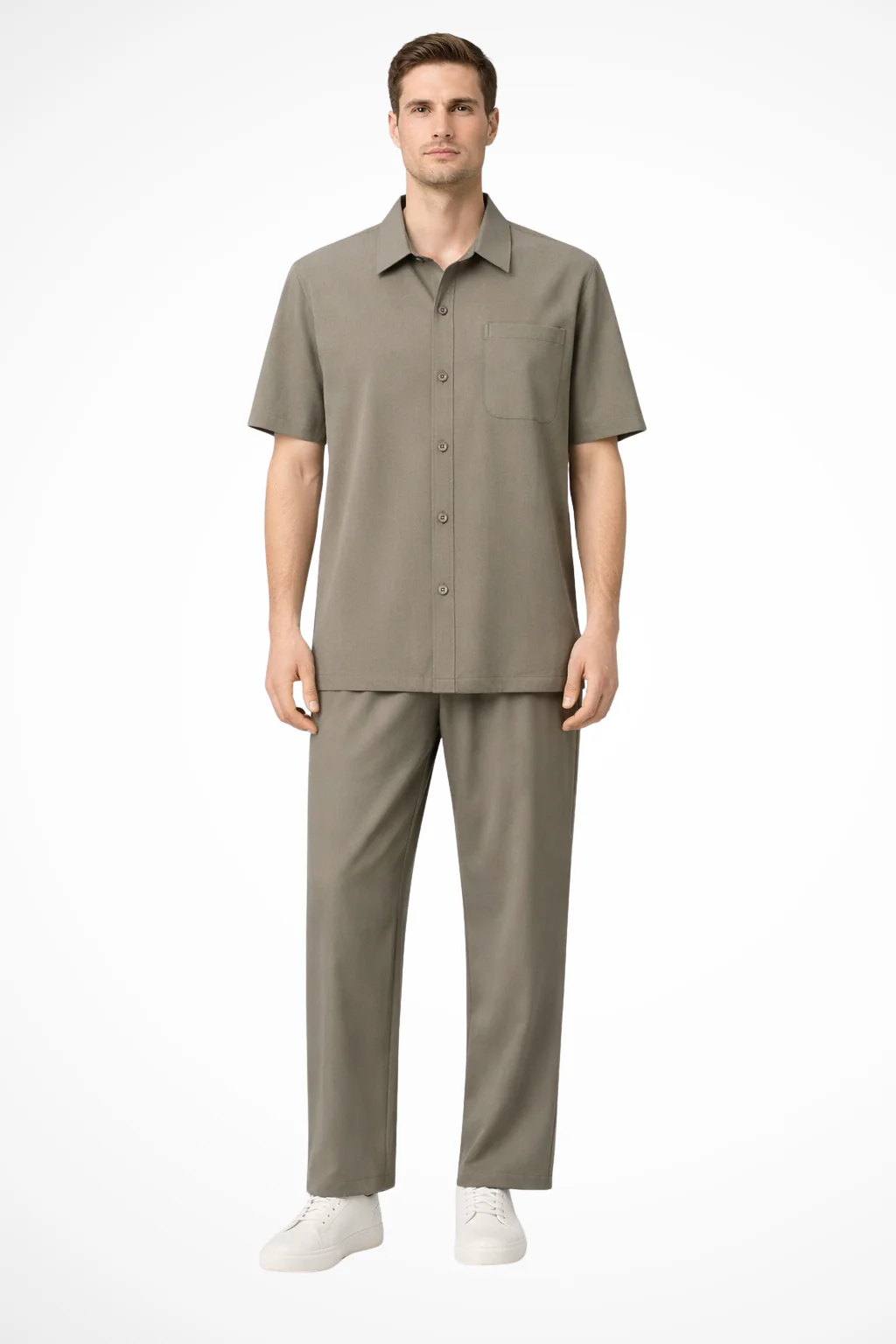 James | Men Lapel Short Sleeve Button Shirt and Elasticated Waist Trouser Set - Image 5