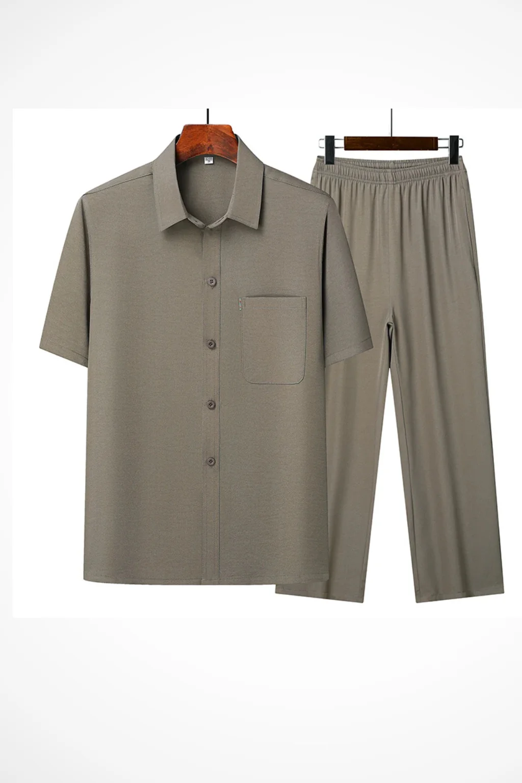 James | Men Lapel Short Sleeve Button Shirt and Elasticated Waist Trouser Set - Image 6