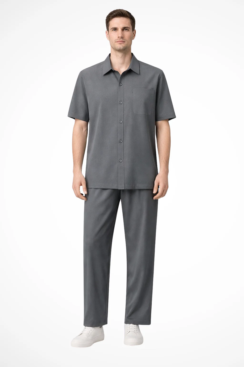 James | Men Lapel Short Sleeve Button Shirt and Elasticated Waist Trouser Set - Image 7