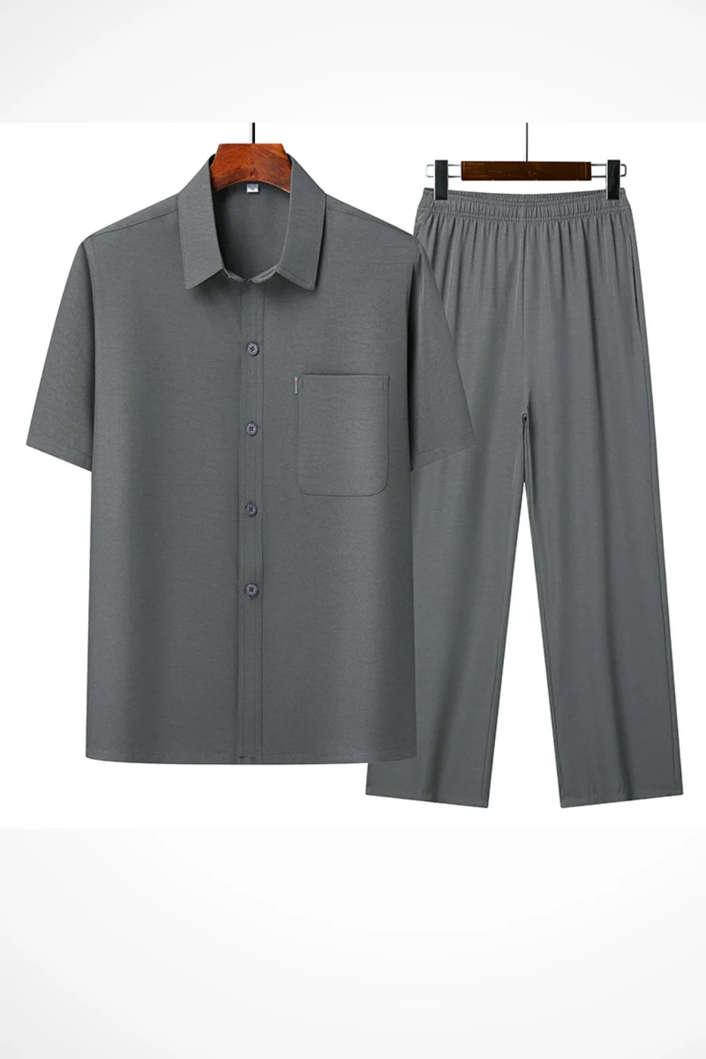 James | Men Lapel Short Sleeve Button Shirt and Elasticated Waist Trouser Set - Image 8