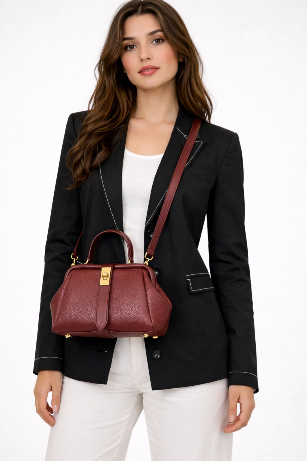 Joanna | Women Structured Mini Top Handle Crossbody Bag with Gold Clasp - Image 10