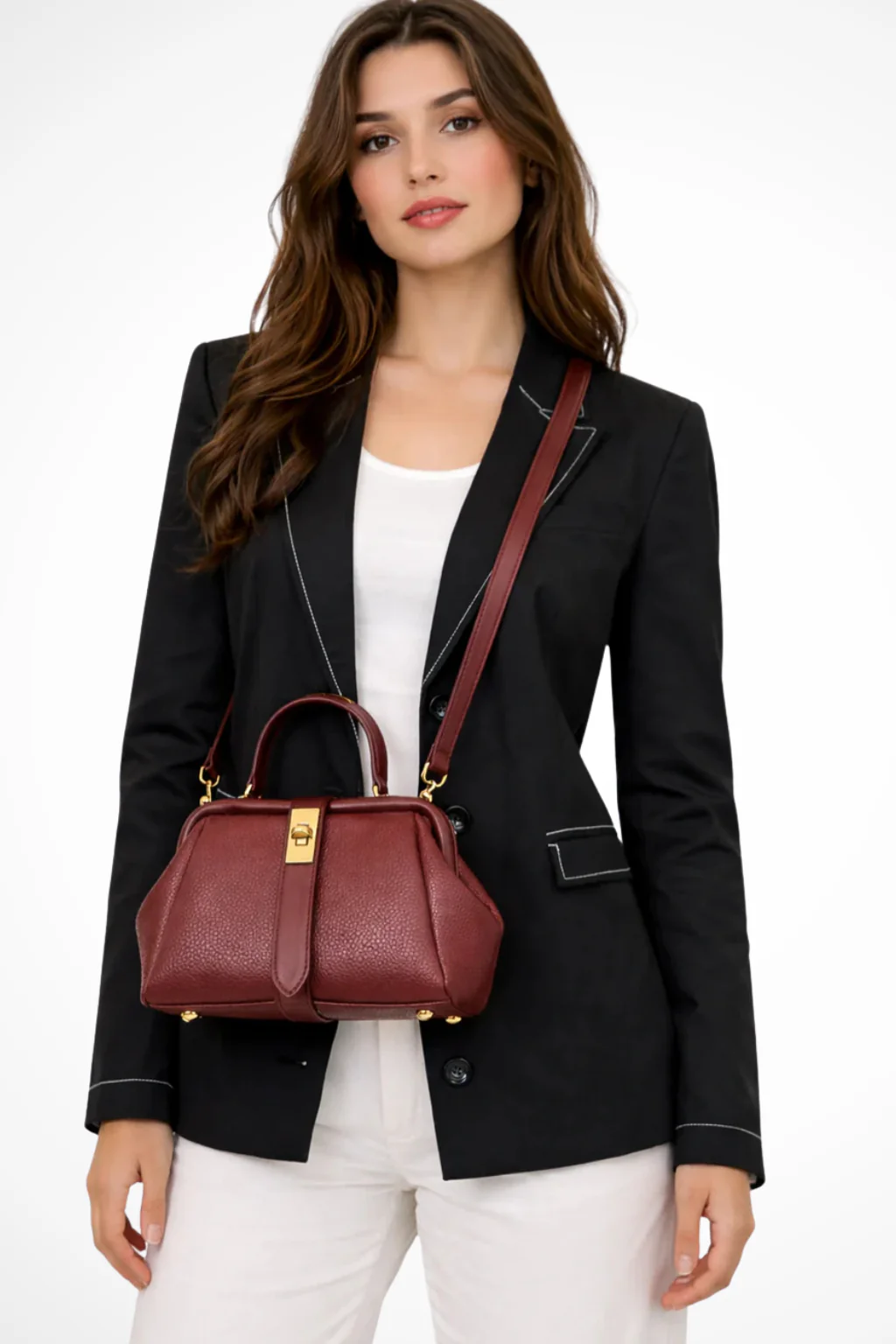 Joanna | Women Structured Mini Top Handle Crossbody Bag with Gold Clasp - Image 11