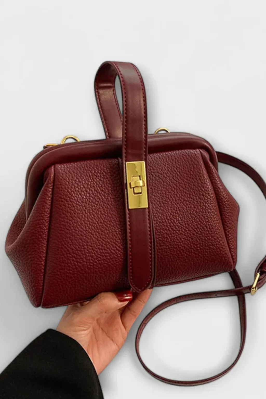 Joanna | Women Structured Mini Top Handle Crossbody Bag with Gold Clasp - Image 12