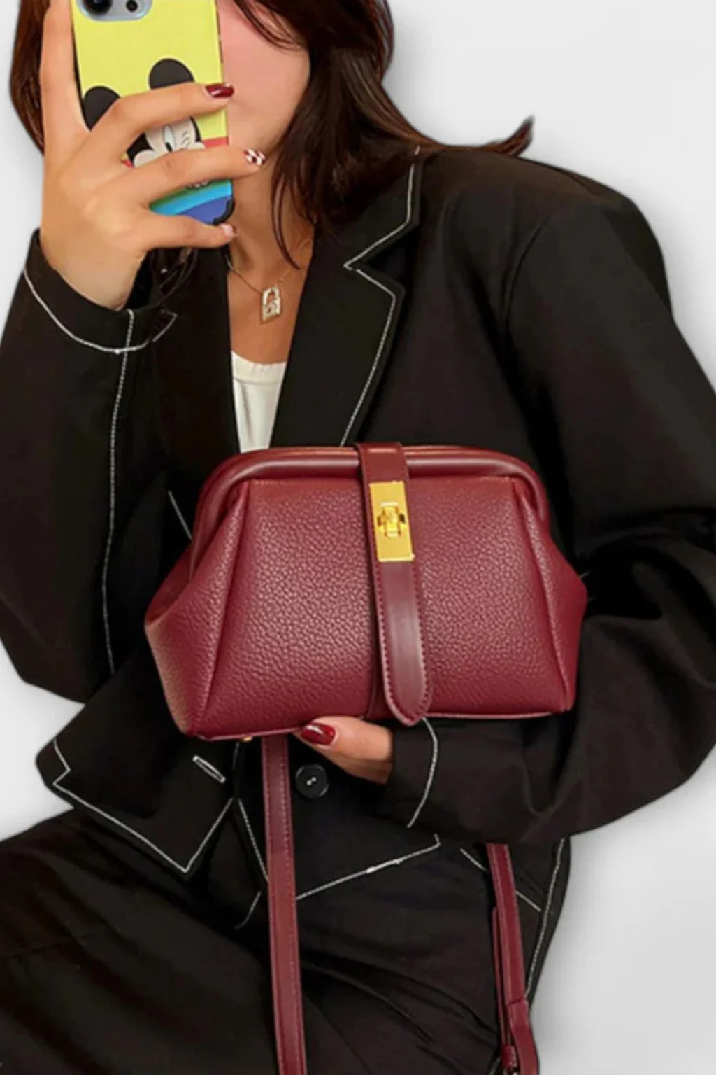 Joanna | Women Structured Mini Top Handle Crossbody Bag with Gold Clasp - Image 13