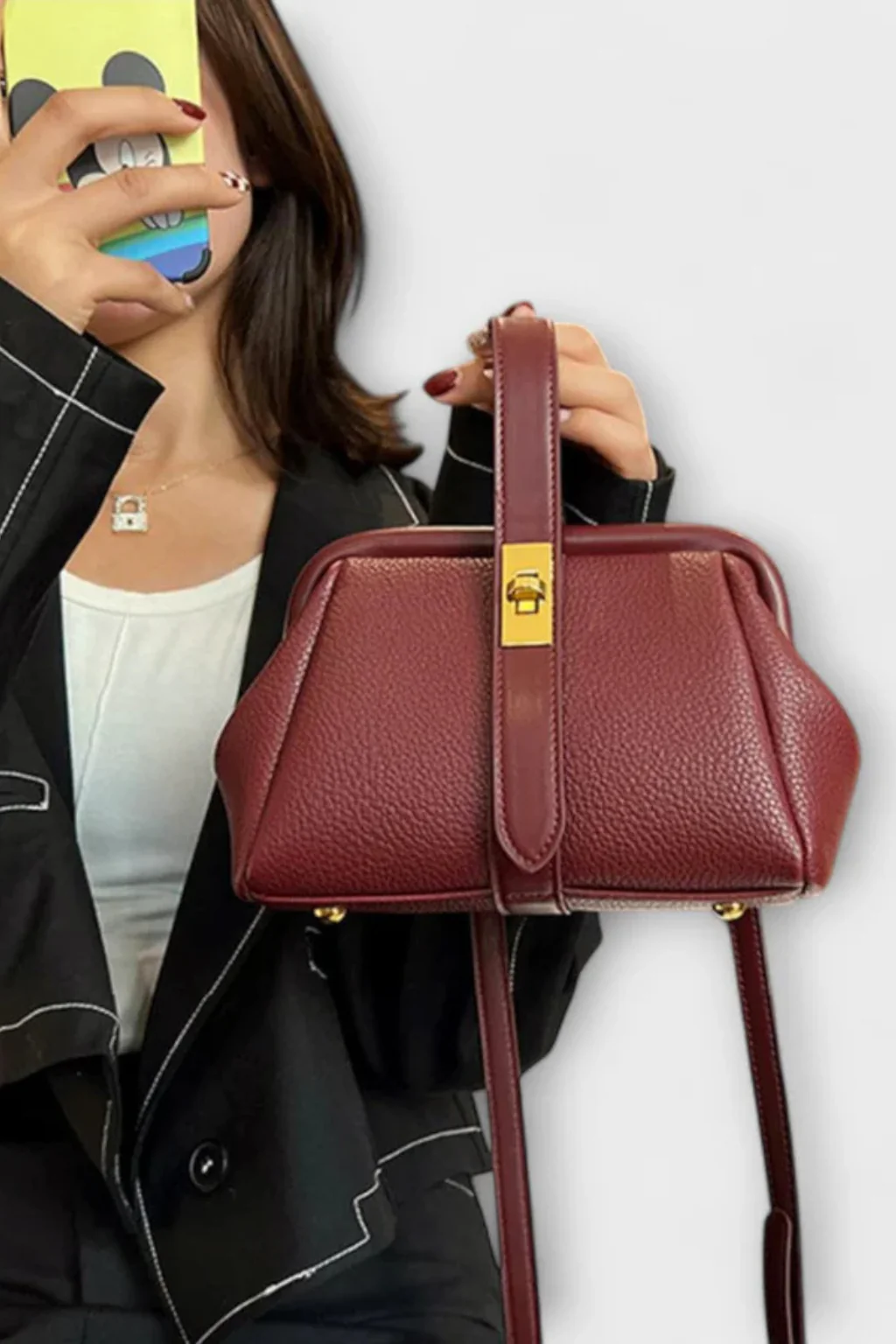 Joanna | Women Structured Mini Top Handle Crossbody Bag with Gold Clasp - Image 14