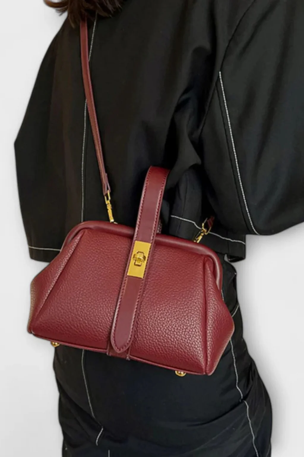 Joanna | Women Structured Mini Top Handle Crossbody Bag with Gold Clasp - Image 15