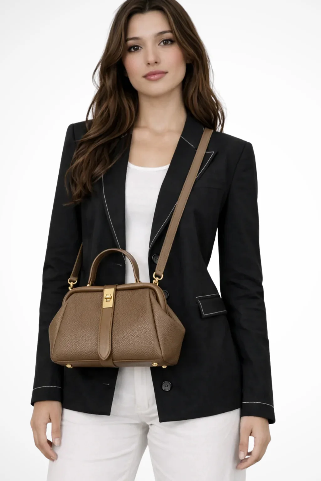 Joanna | Women Structured Mini Top Handle Crossbody Bag with Gold Clasp - Image 16