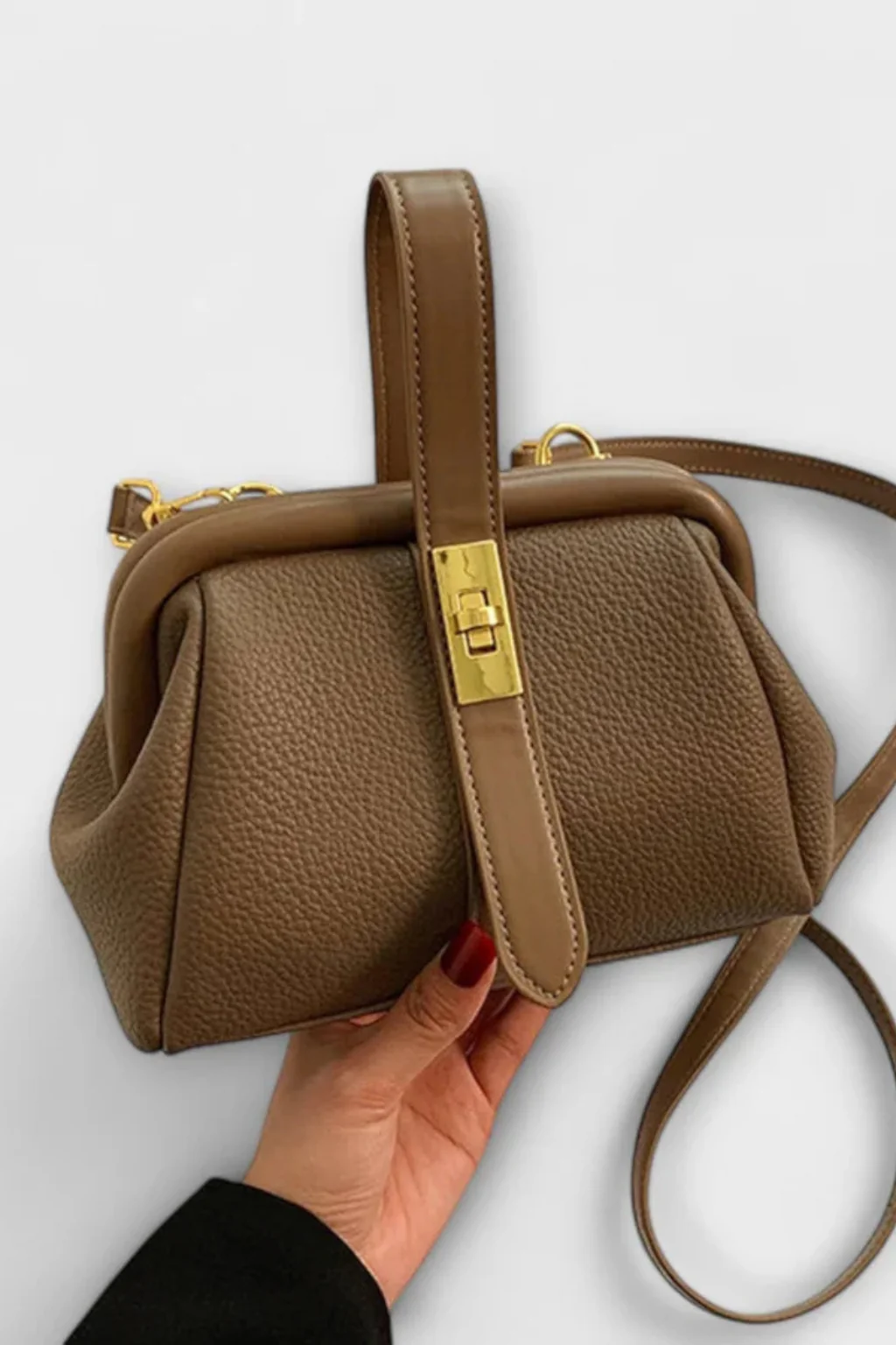 Joanna | Women Structured Mini Top Handle Crossbody Bag with Gold Clasp - Image 17