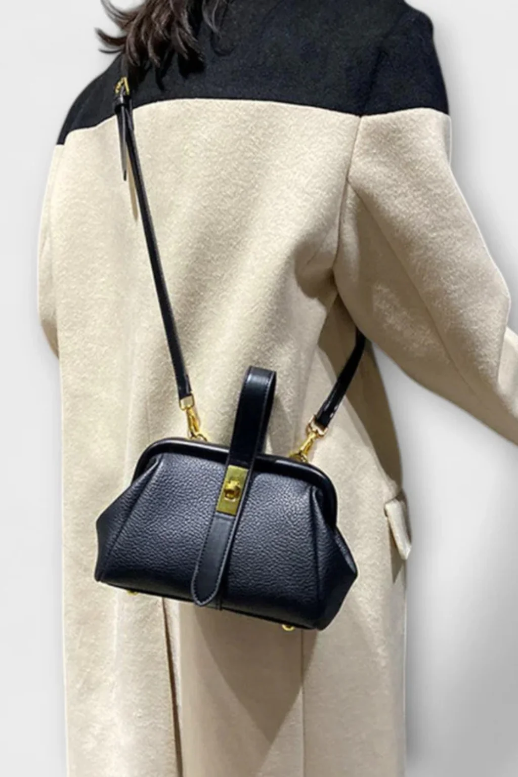 Joanna | Women Structured Mini Top Handle Crossbody Bag with Gold Clasp - Image 4