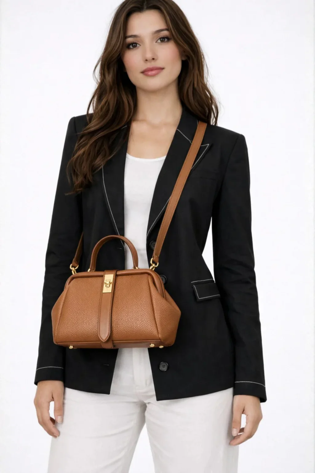 Joanna | Women Structured Mini Top Handle Crossbody Bag with Gold Clasp - Image 5