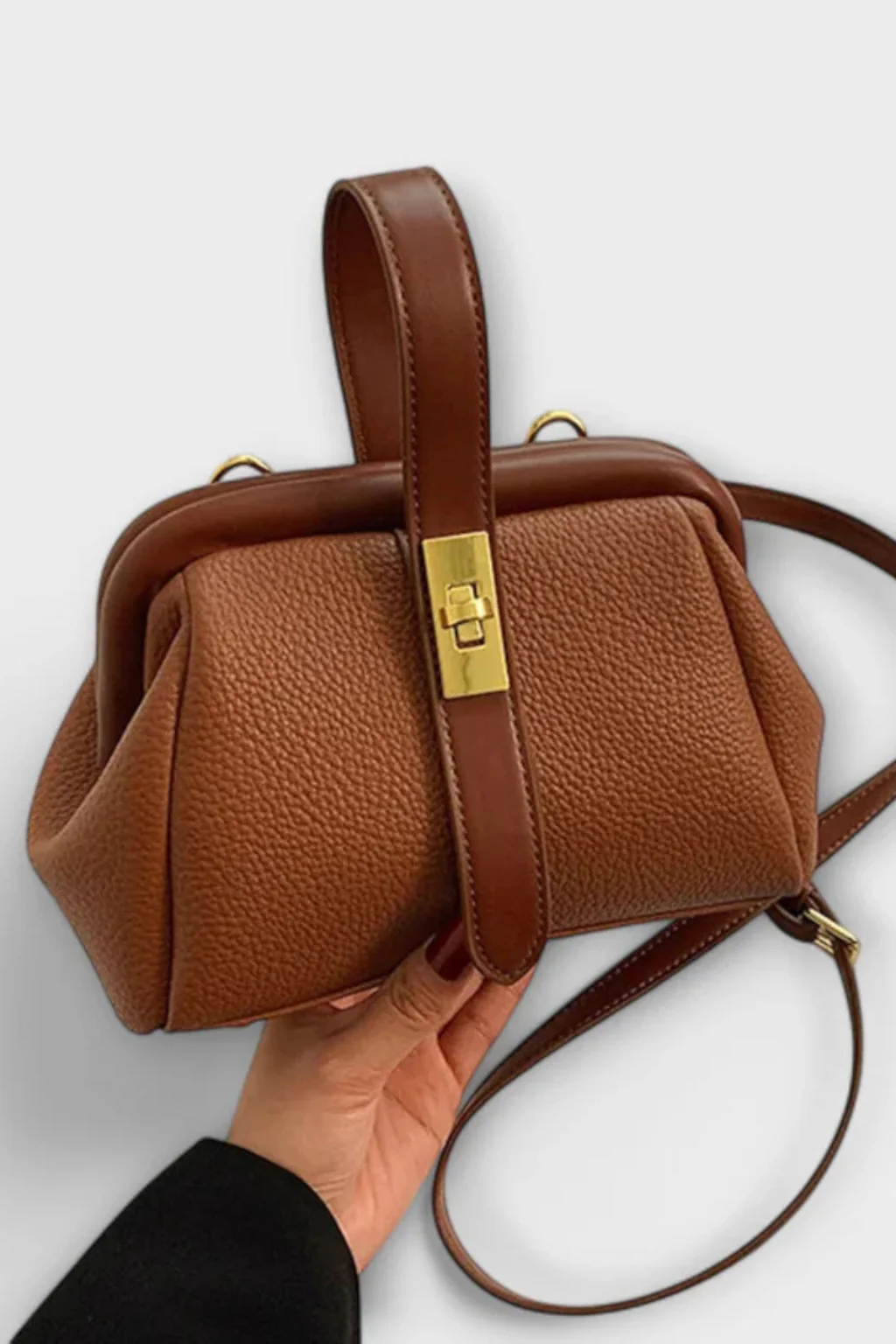 Joanna | Women Structured Mini Top Handle Crossbody Bag with Gold Clasp - Image 6