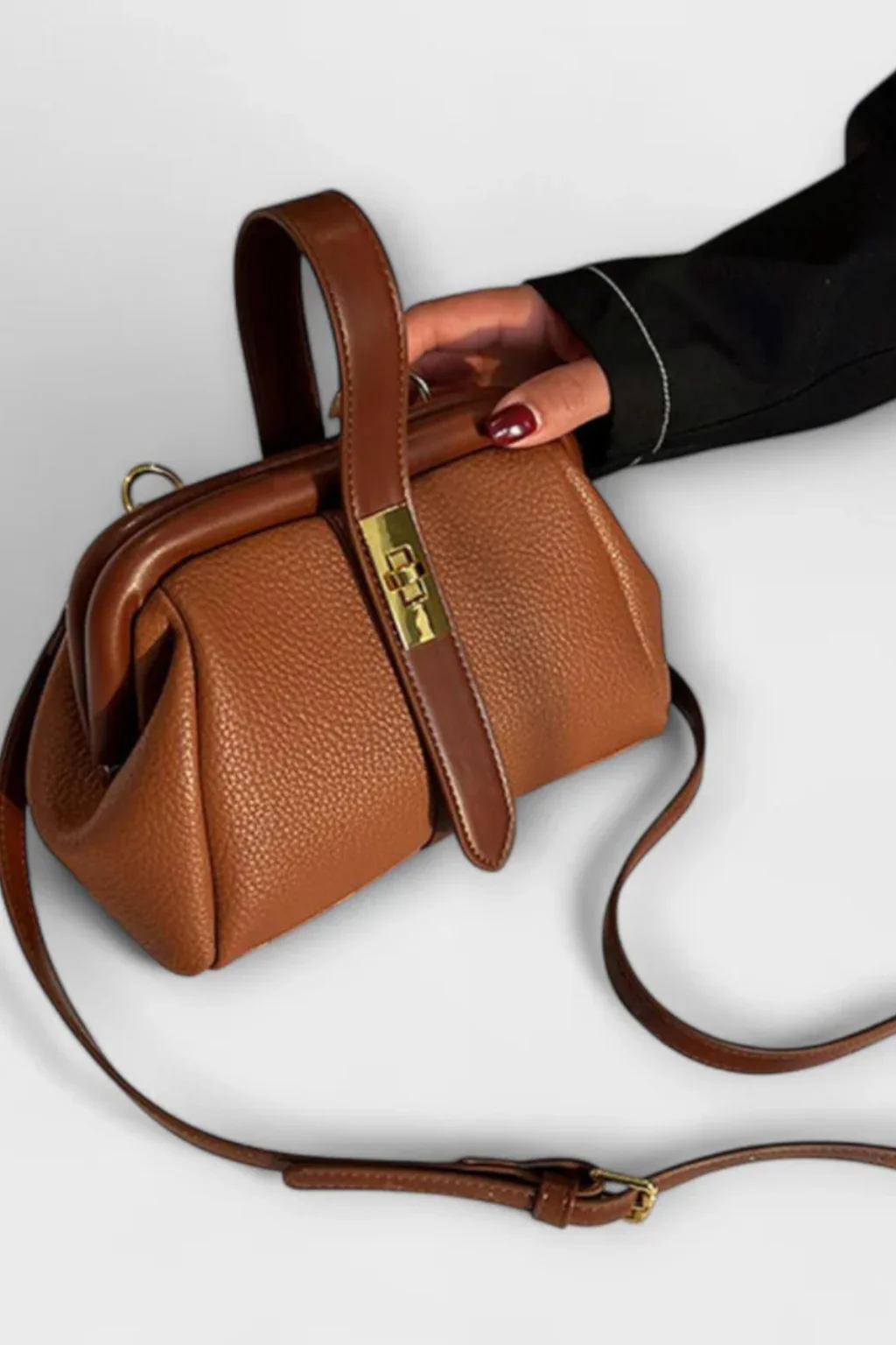 Joanna | Women Structured Mini Top Handle Crossbody Bag with Gold Clasp - Image 7