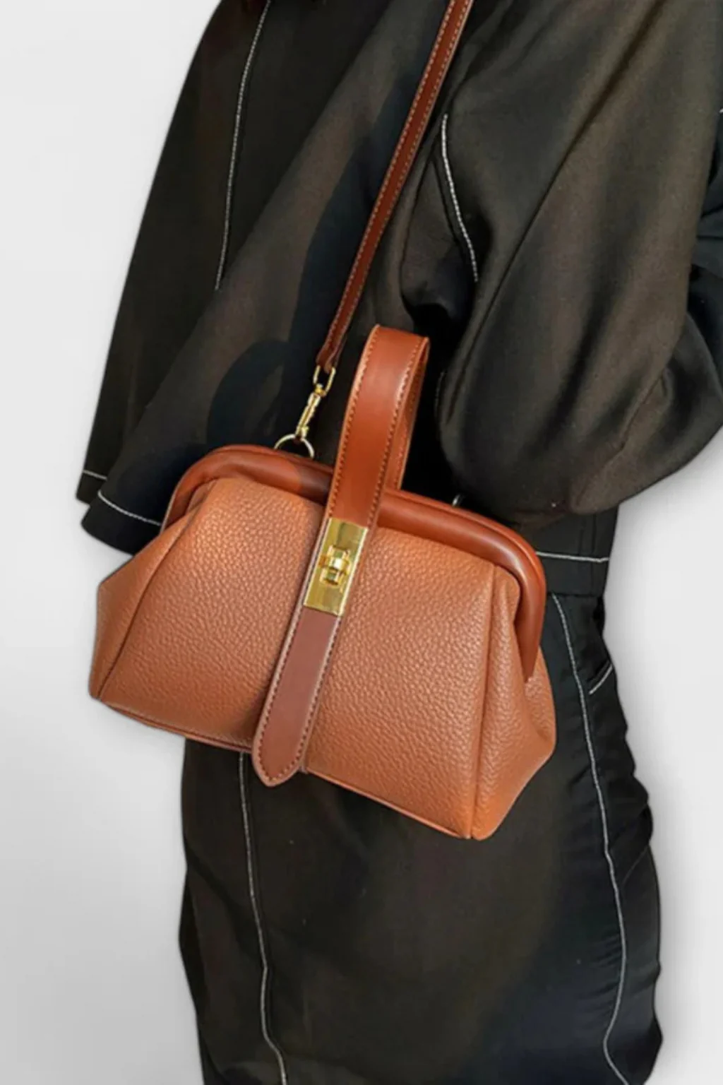 Joanna | Women Structured Mini Top Handle Crossbody Bag with Gold Clasp - Image 8