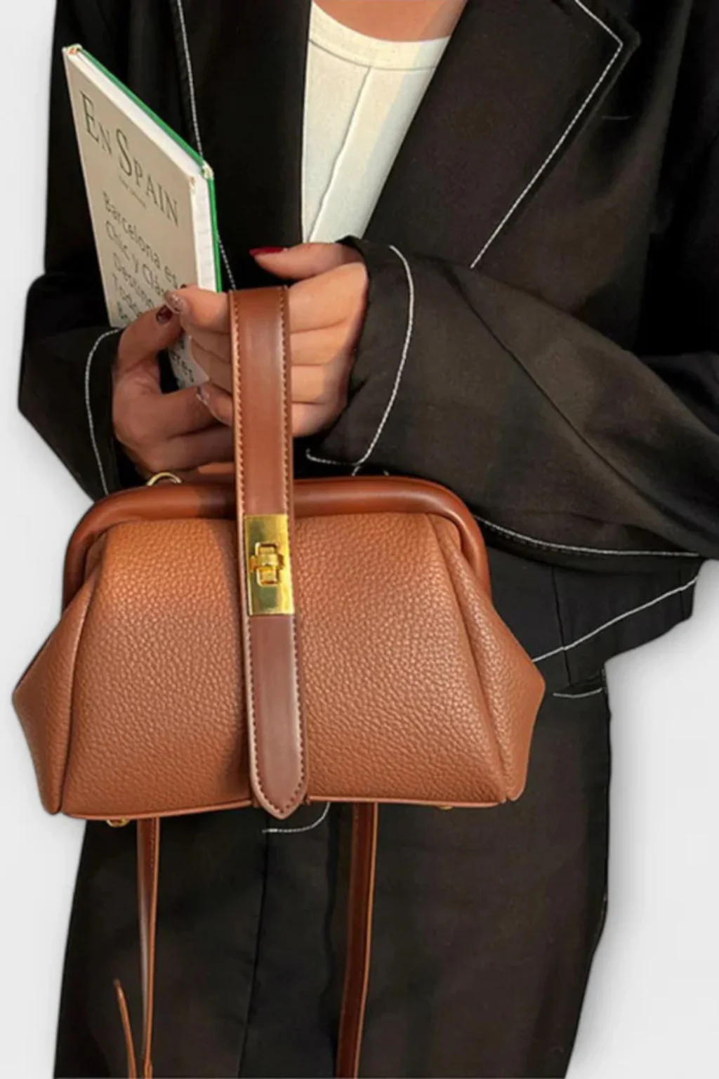 Joanna | Women Structured Mini Top Handle Crossbody Bag with Gold Clasp - Image 9