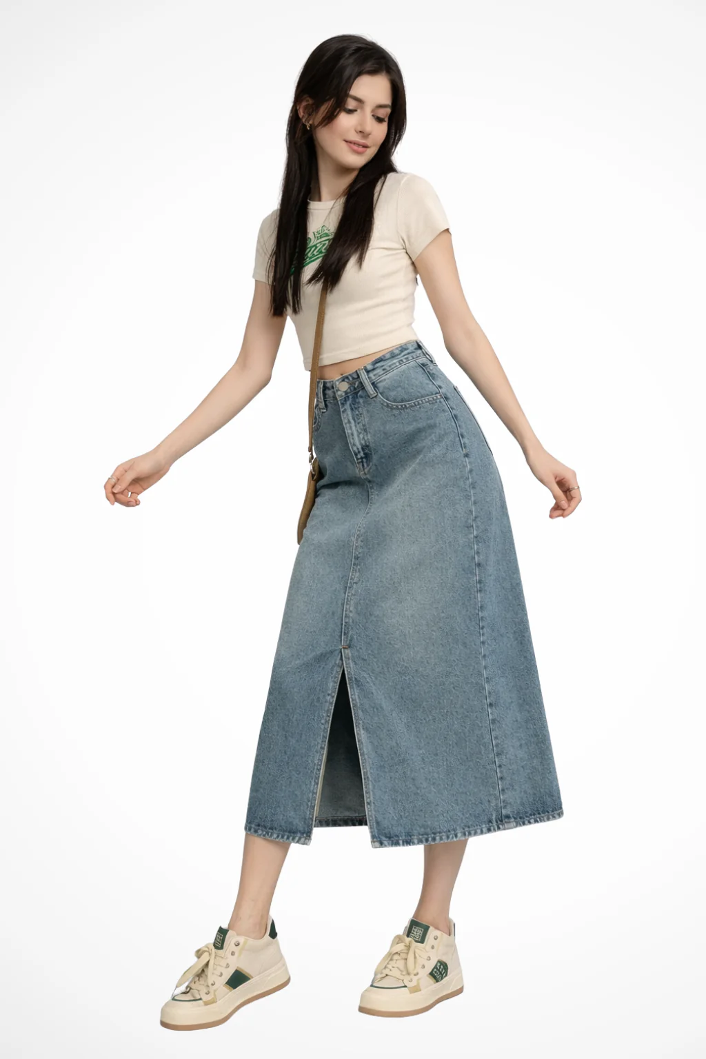 Junia | Women’s High Waist Denim Maxi Skirt with Front Slit - Image 3