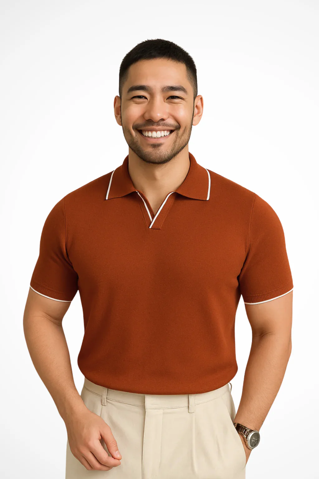 Justin | Men Slim Fit Knit Polo Shirt with Contrast Trim - Image 5