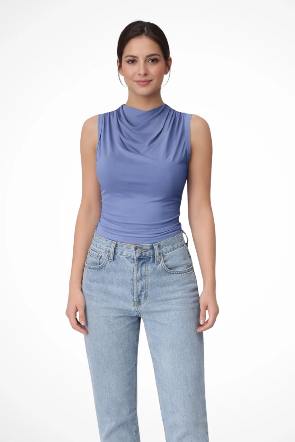 Kaia | Women’s Sleeveless Draped Neck Peplum Top - Image 3