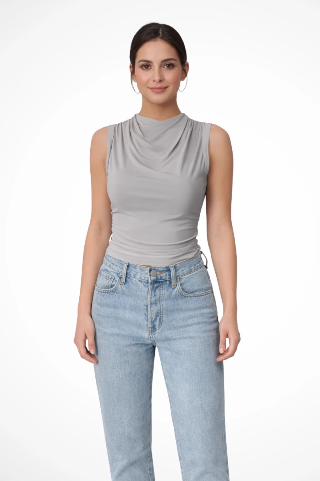 Kaia | Women’s Sleeveless Draped Neck Peplum Top - Image 4