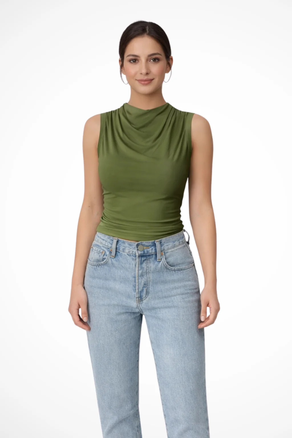 Kaia | Women’s Sleeveless Draped Neck Peplum Top - Image 5