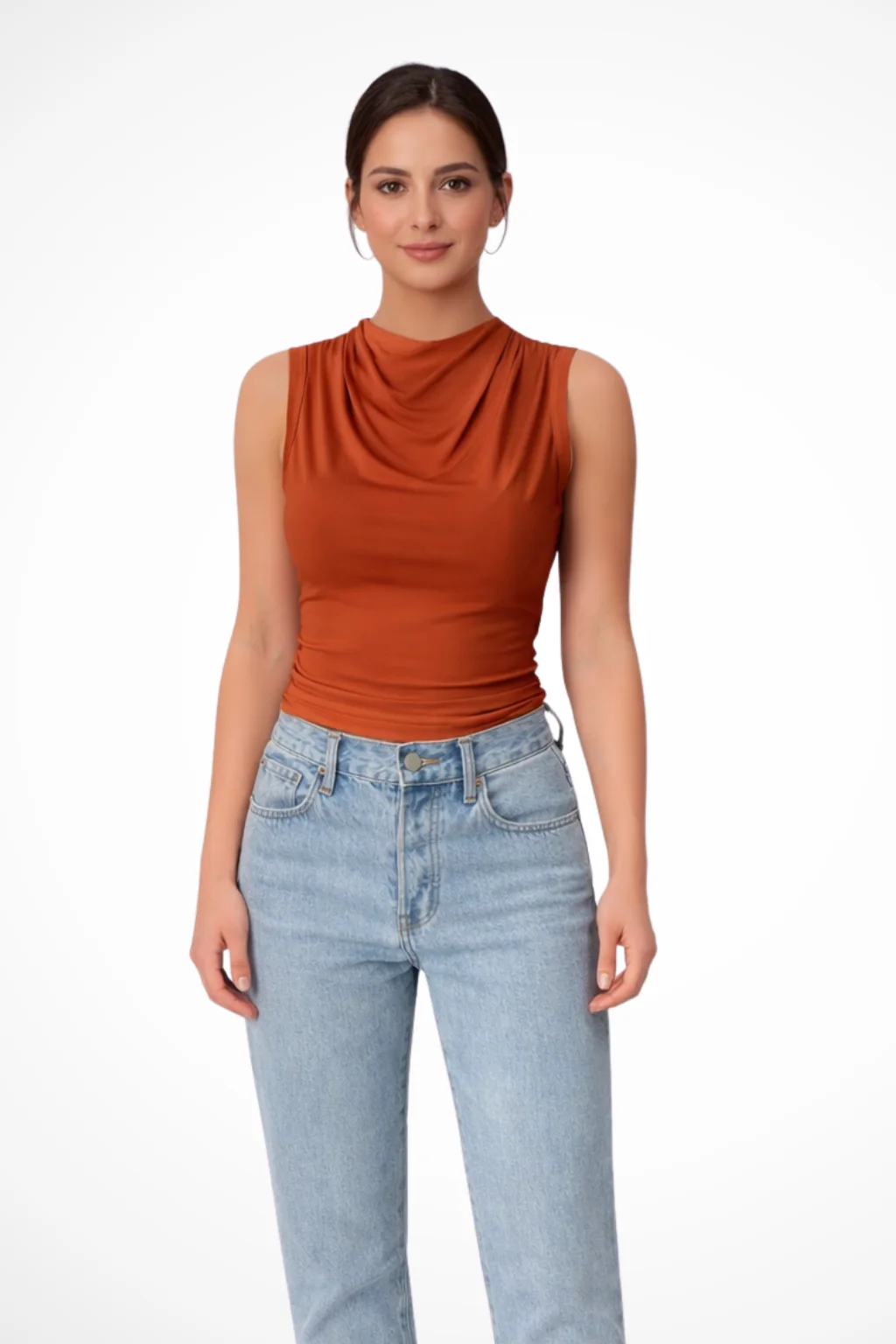 Kaia | Women’s Sleeveless Draped Neck Peplum Top - Image 6