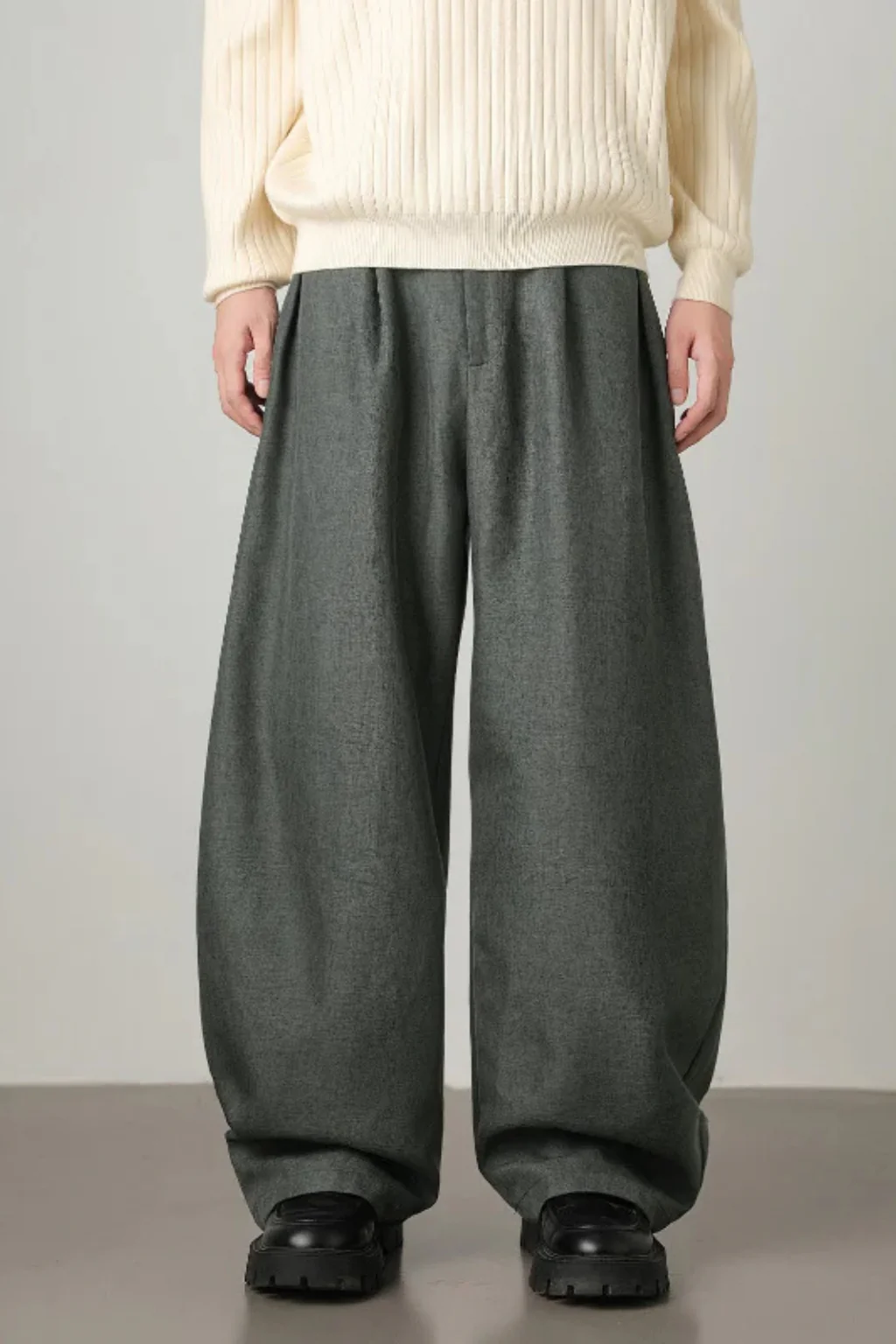 Ledger | Men High Waist Pleated Wide Leg Trousers with Adjustable Belt - Image 10