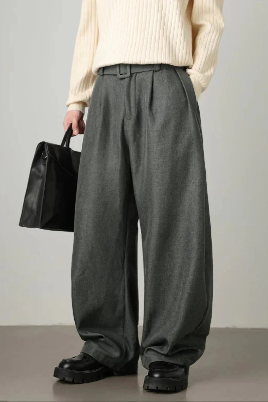 Ledger | Men High Waist Pleated Wide Leg Trousers with Adjustable Belt - Image 11