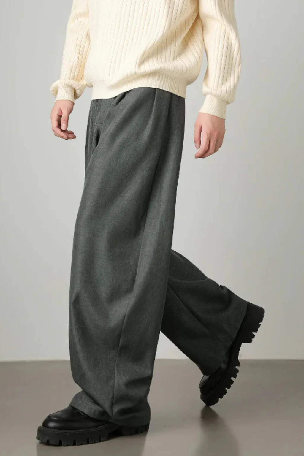 Ledger | Men High Waist Pleated Wide Leg Trousers with Adjustable Belt - Image 12